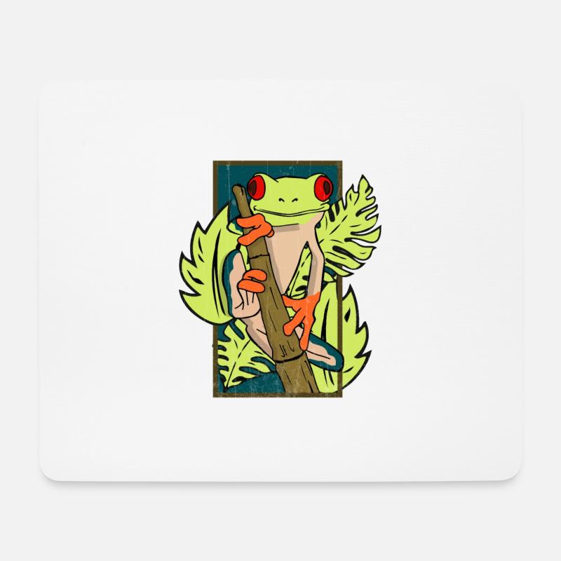 Grüner Frosch mit roten Augen - Mousepad (Querformat) - Weiß