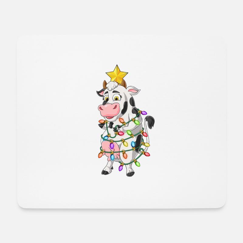 Kuh Weihnachten Weihnachtsbaum Weihnachtsmütze Lus - Mousepad (Querformat) - Weiß