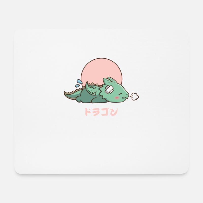 Kawaii schlafender Drache - Mousepad (Querformat) - Weiß