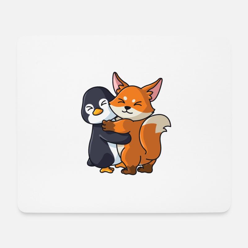 Pinguin Fuchs Liebe niedliche Tiere knuddeln - Mousepad (Querformat) - Weiß