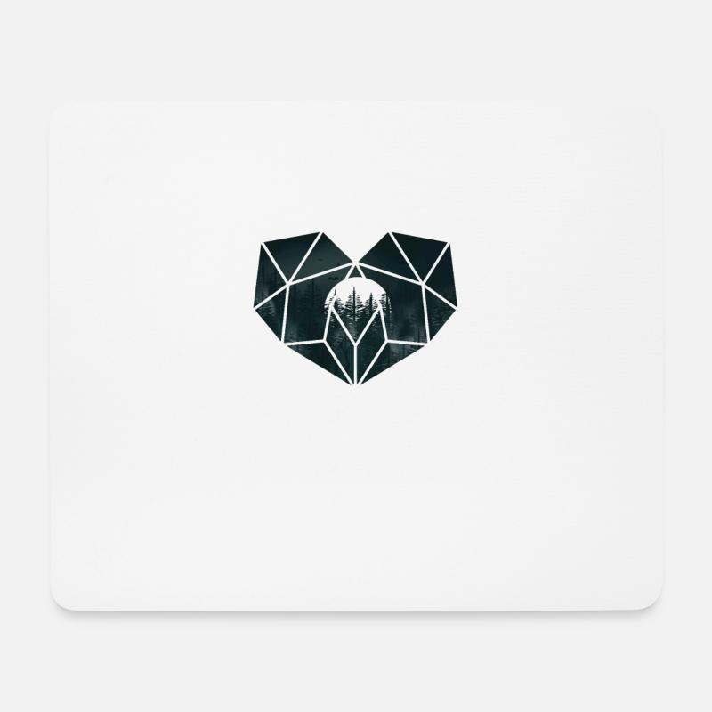 Dunkler Wald mit Mond Geometrisches Herz - Mousepad (Querformat) - Weiß
