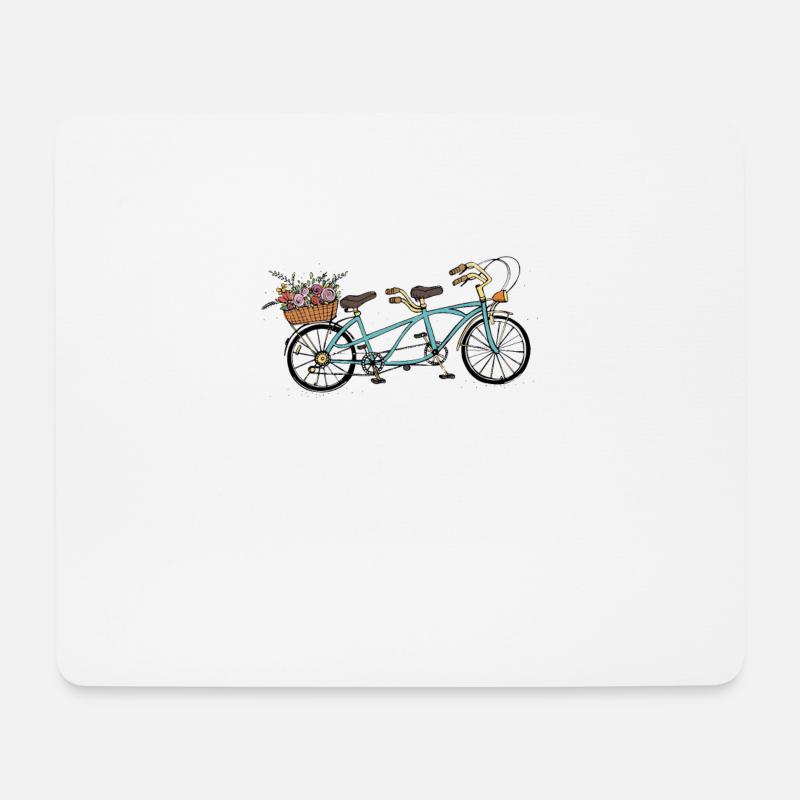 Vintage Tandem Bike Blumen - Mousepad (Querformat) - Weiß