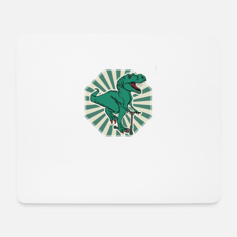Retro Sonnenschein mit Dino T-Rex Stunt Scooter - Mousepad (Querformat) - Weiß