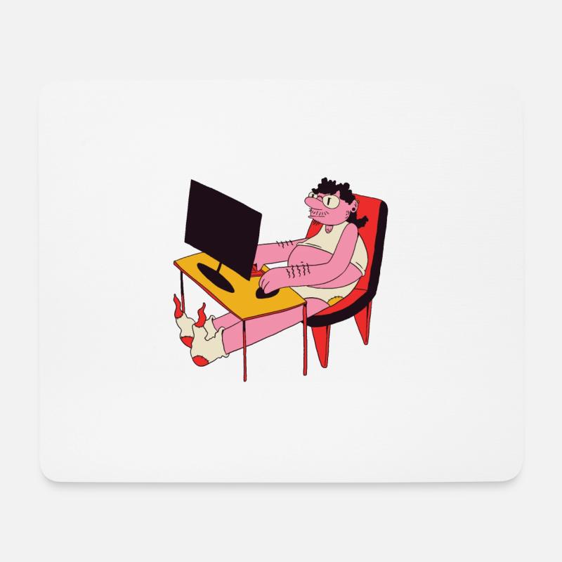 Hässlicher Mann in Unterwäsche im Home-Office - Mousepad (Querformat) - Weiß