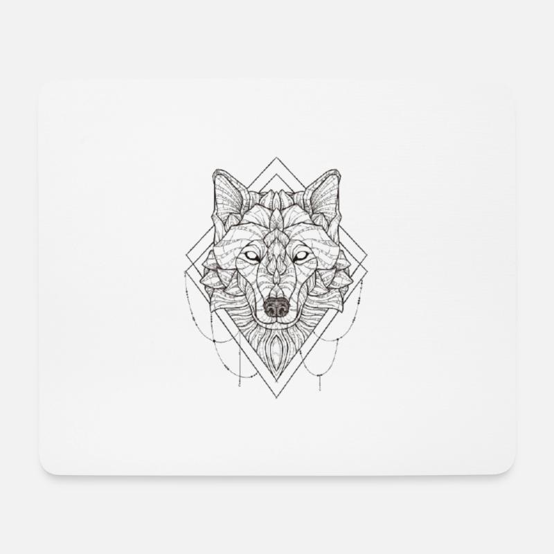 WOLF'S MANDALA MOTIF - Mouse Pad (horizontal) - white