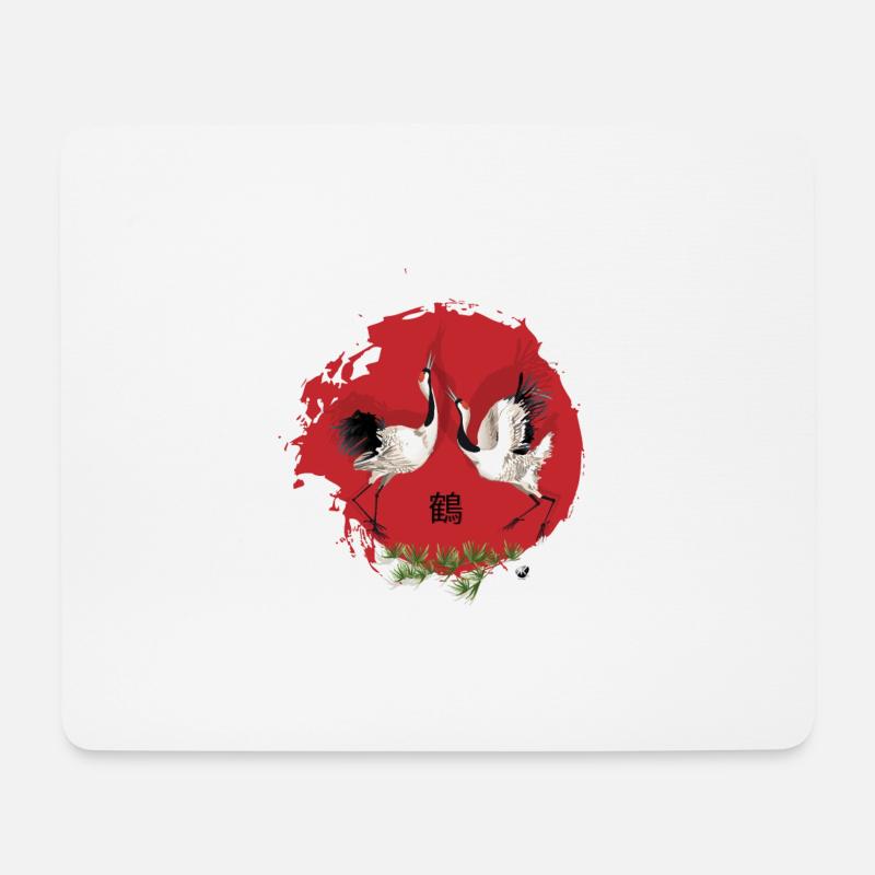 Japanische Kraniche in rotem Kreis Abbildung - Mousepad (Querformat) - Weiß