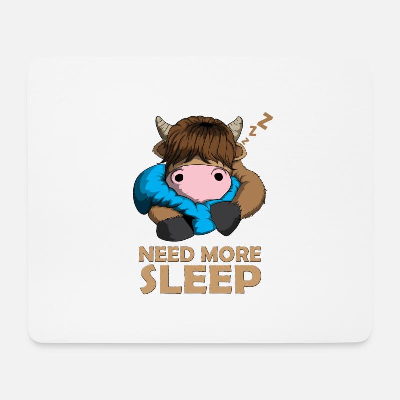 Need more Sleep Schottische Highland Cattle Kuh - Mousepad (Querformat) - Weiß