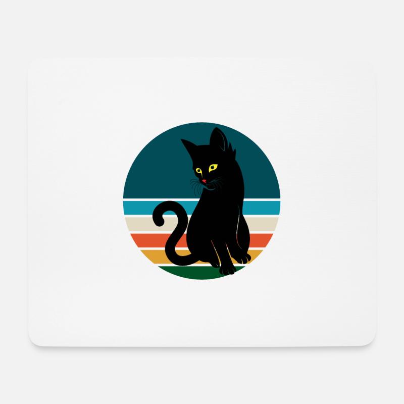 Schwarze Katze sitzen Retro Sonnenuntergang - Mousepad (Querformat) - Weiß