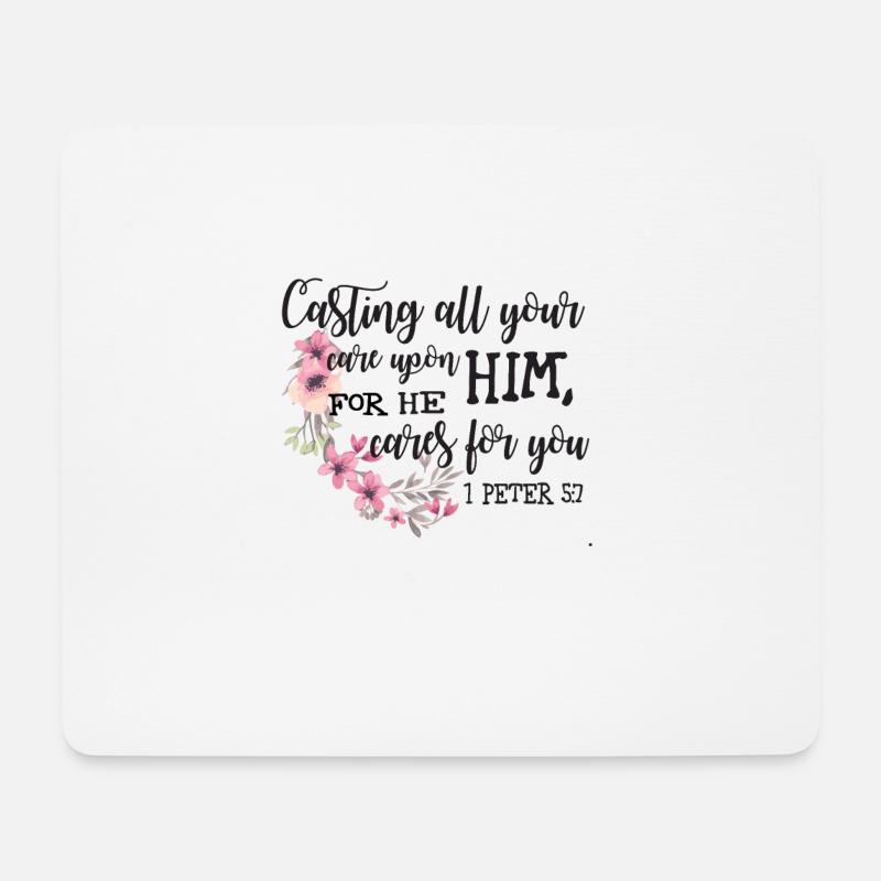 Floral Aquarell Bibel Vers 1. Peter 5 7 Gehäuse - Mousepad (Querformat) - Weiß