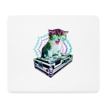 Katze Brille Turntable DJ Disco Club Party - Mousepad (Querformat) - Weiß - Vorne