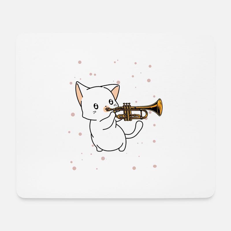Katze Instrument Trompete Musik - Mousepad (Querformat) - Weiß