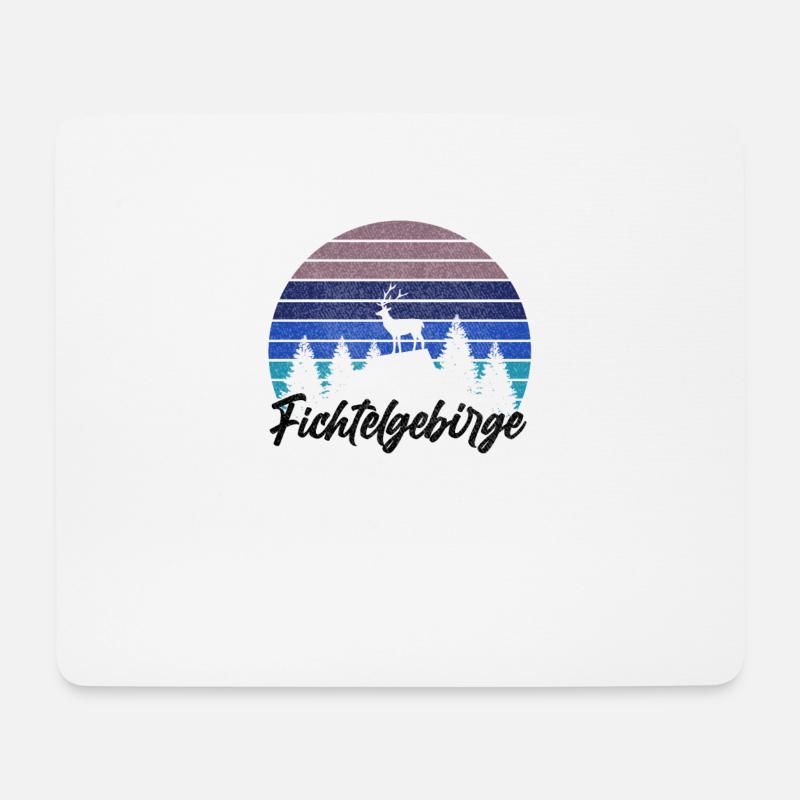 Fichtelgebirge Retro Hirsch Wald Heimat - Mousepad (Querformat) - Weiß