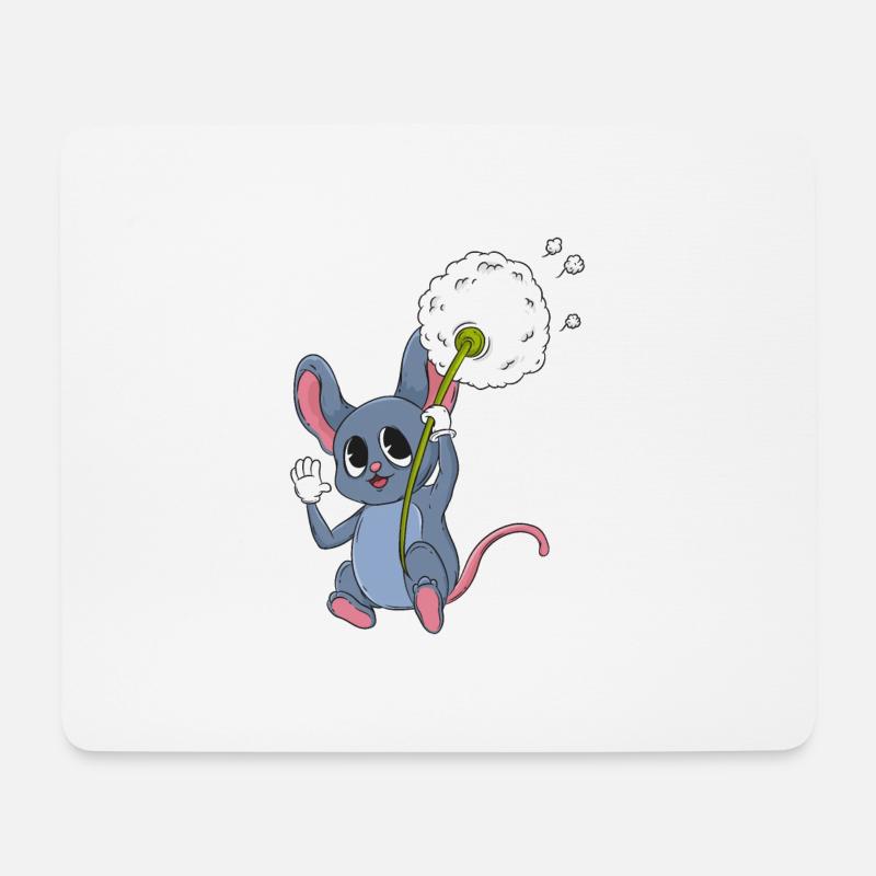 Maus mit Pusteblume - Mousepad (Querformat) - Weiß