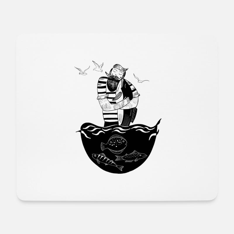 Seemann mit Fisch - Mousepad (Querformat) - Weiß