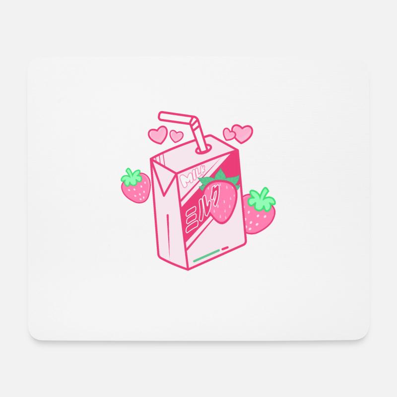 Erdbeermilch, Japanisch, Kawaii, Erdbeermilch - Mousepad (Querformat) - Weiß
