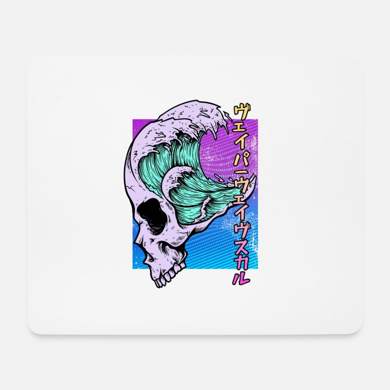 Kaganawa Great Wave Pastel Goth Skull Vaporwave - Mouse Pad (horizontal) - white