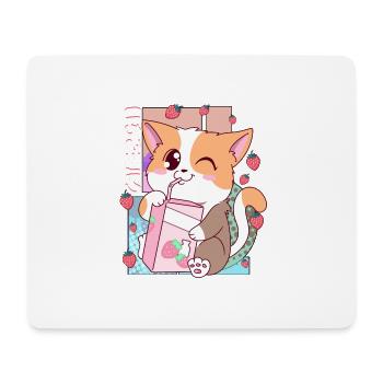 Süße japanische Kawaii Katze Erdbeermilch Shake Nek - Mousepad (Querformat) - Weiß - Vorne