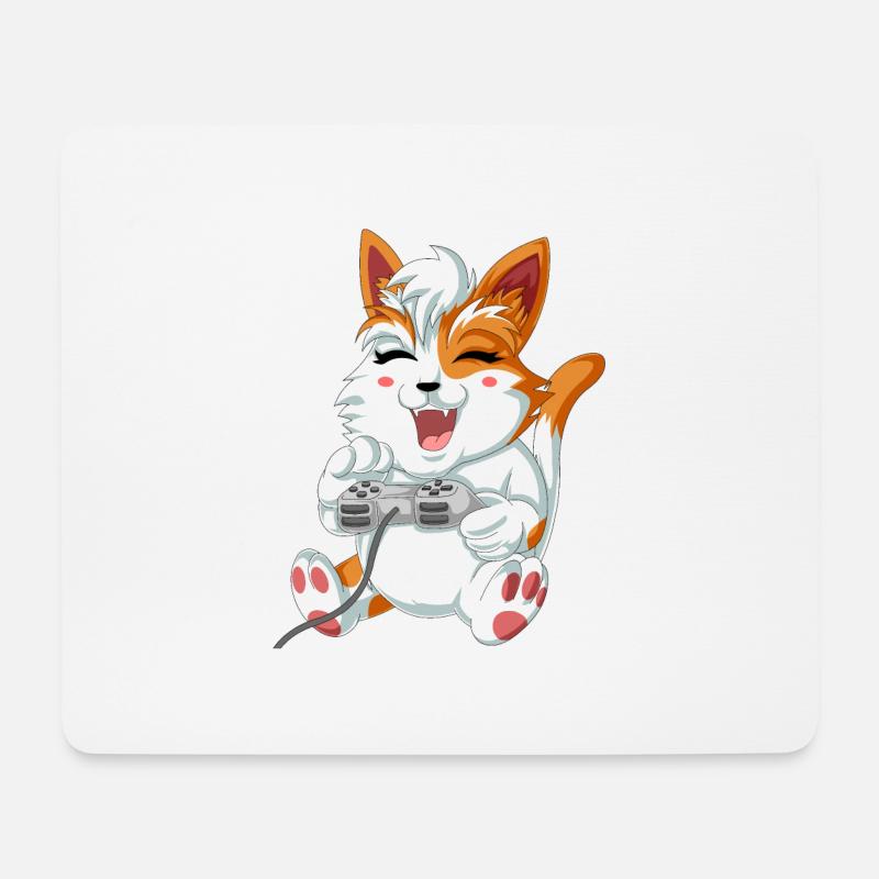 Katze Videospieler - Mousepad (Querformat) - Weiß