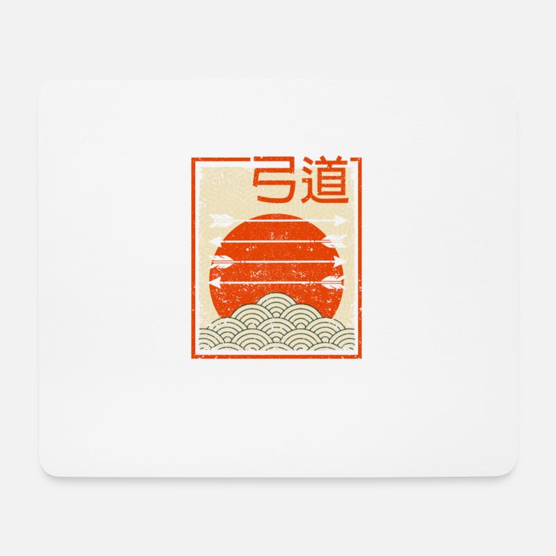 Retro Japanisches Bogenschießen Kyudo Bogen Pfeil - Mousepad (Querformat) - Weiß