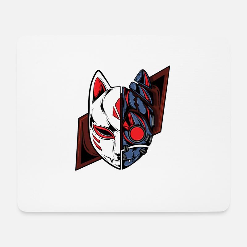 mecha kitsune anime manga cat fox - Mousepad (Querformat) - Weiß