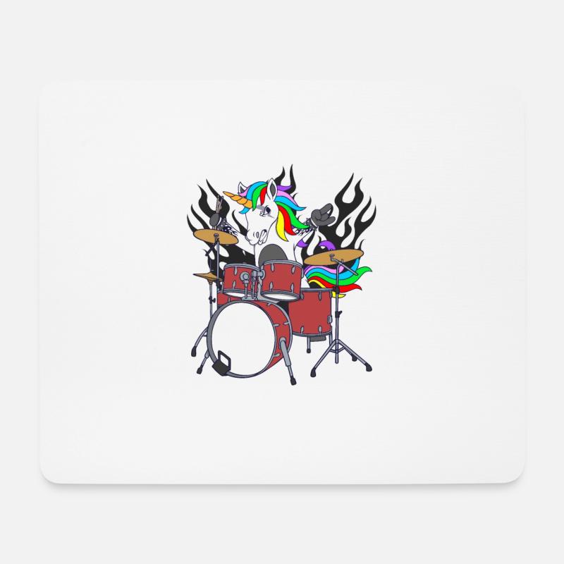 Einhorn Schlagzeuger Band Musik - Mousepad (Querformat) - Weiß