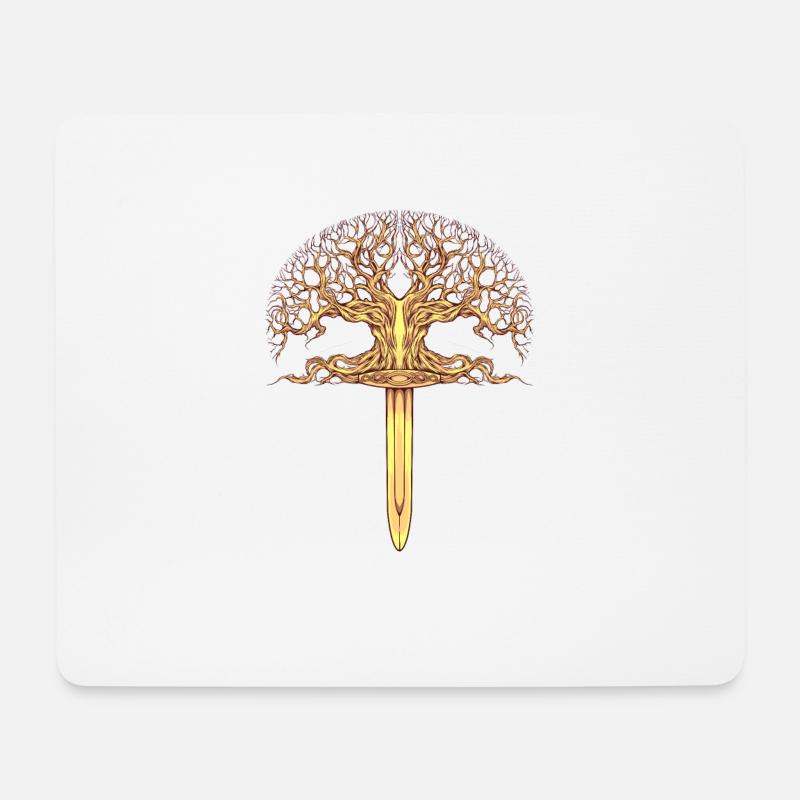 Wikinger Schwert und Yggdrasil - Mousepad (Querformat) - Weiß