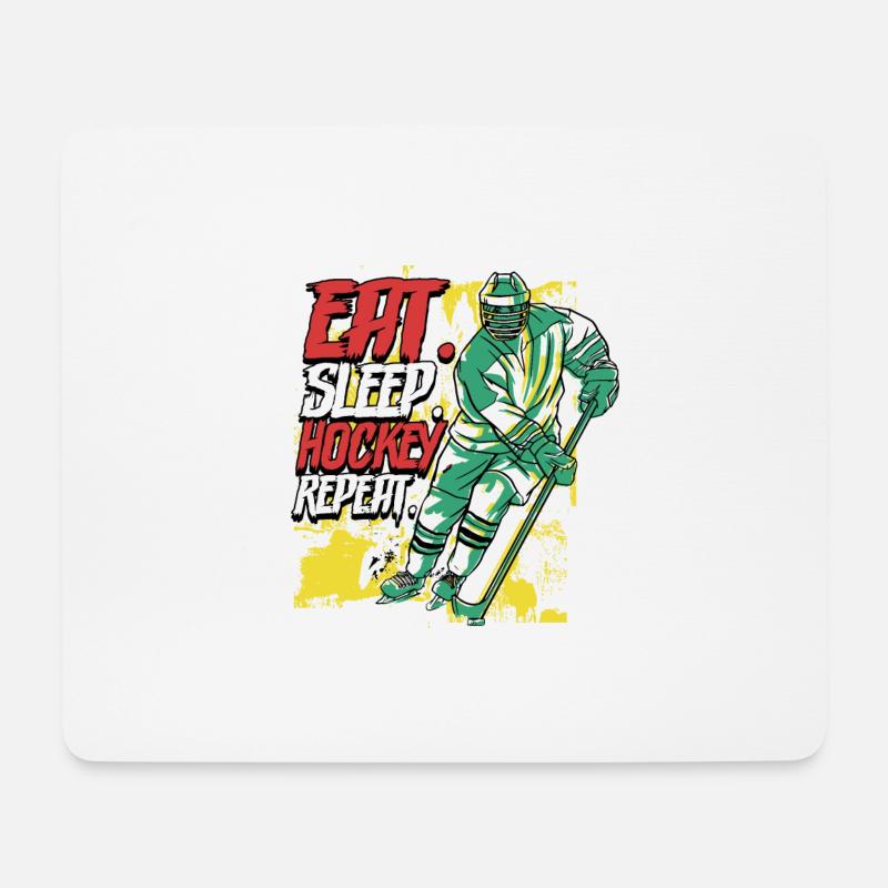 Eat Sleep Hockey Repeat Eishockey - Mousepad (Querformat) - Weiß