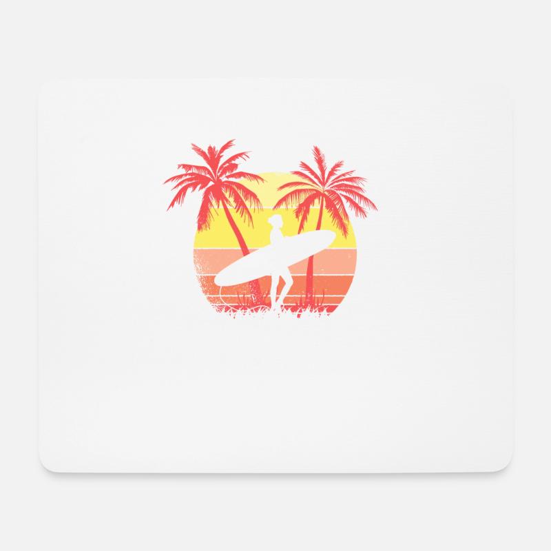 Surfing Board Girl Summer Sunset 80s Palm Palm - Mousepad (Querformat) - Weiß