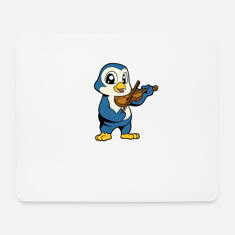 Comic Pinguin spielt Geige - Mousepad (Querformat) - Weiß