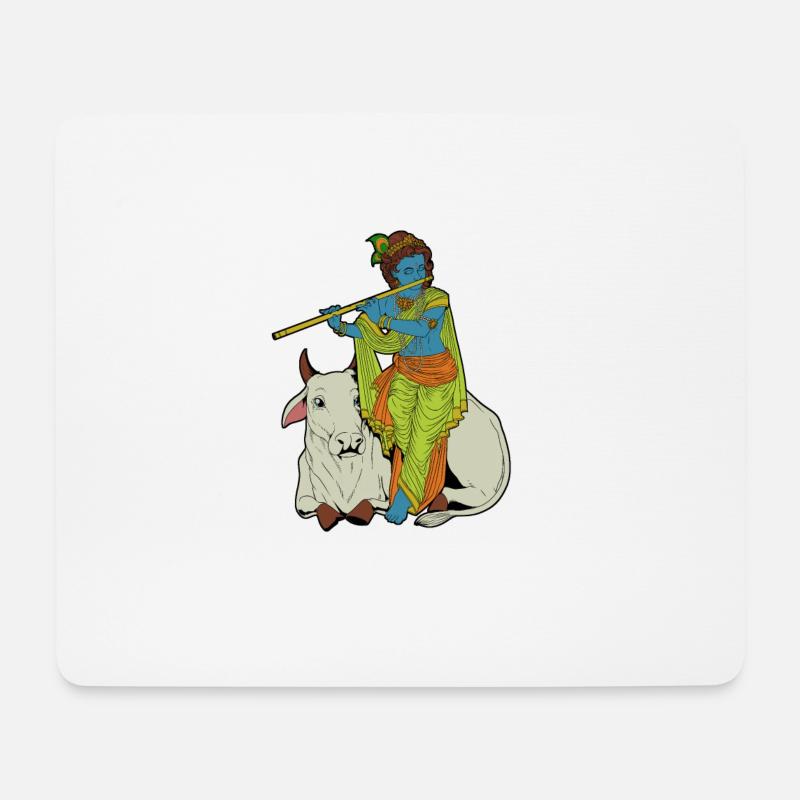 Hindu Gott - der blaue Flötenspieler Krishna - Mousepad (Querformat) - Weiß