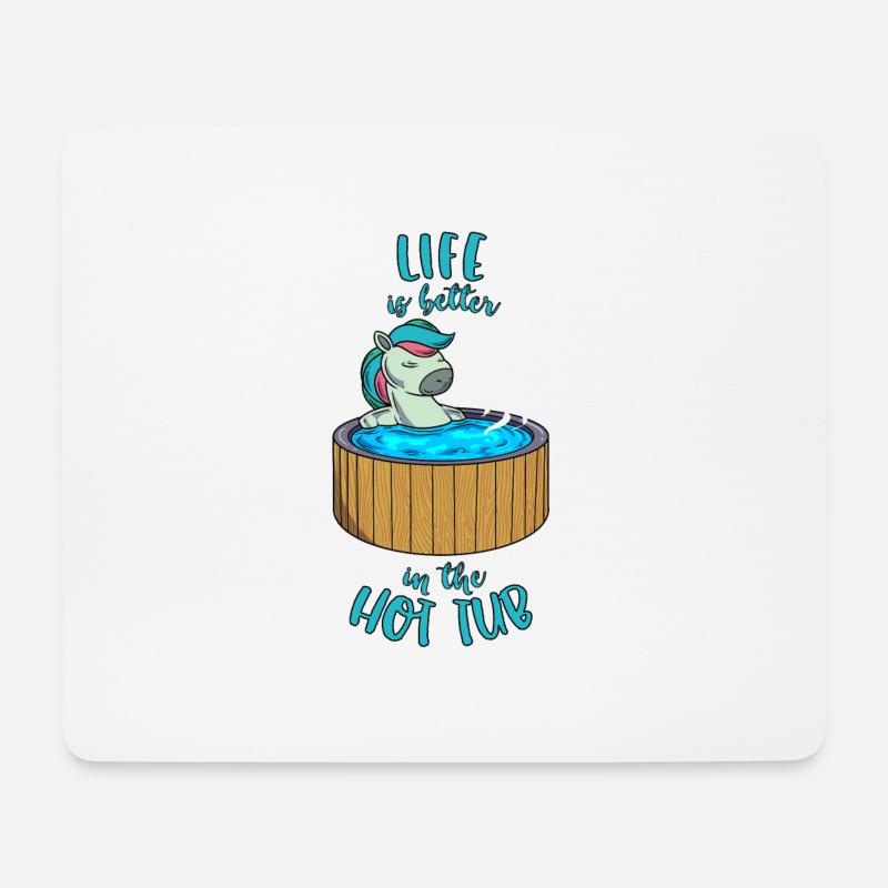 Licorne dans la piscine - La vie est meilleure dans le bain à remous - Tapis de souris (format paysage) - blanc