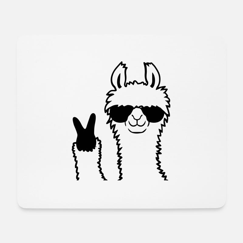 Peace Zeichen Lama Sonnenbrille - Mousepad (Querformat) - Weiß