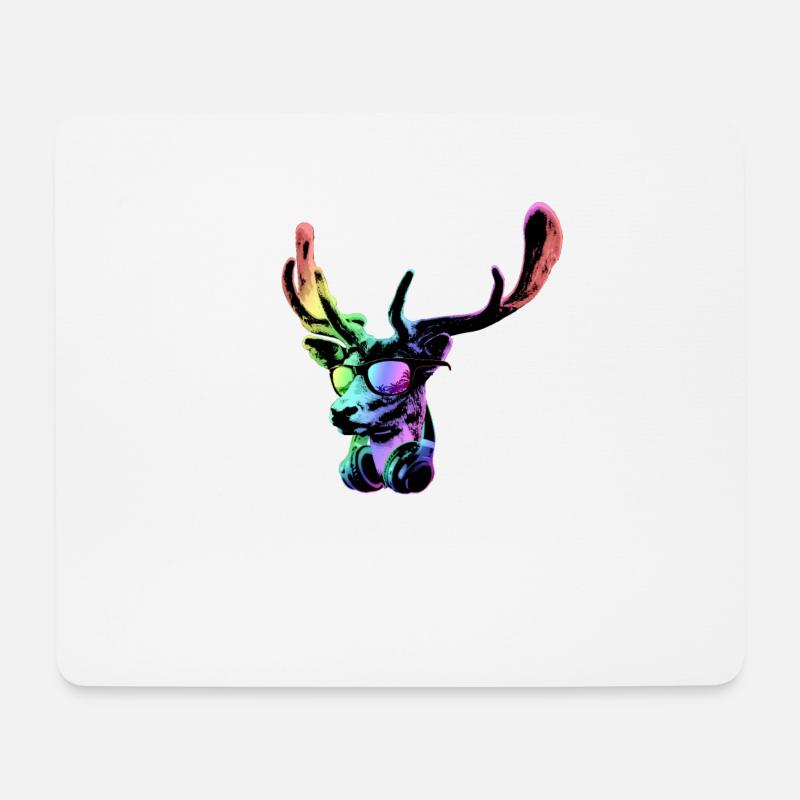 Hirsch DJ Neon cool und lustiges Musiktier mit - Mousepad (Querformat) - Weiß