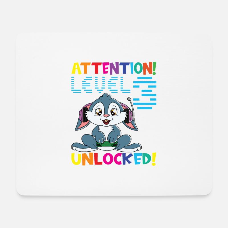 Level 3 Unlocked Gaming Geburtstag - Mousepad (Querformat) - Weiß