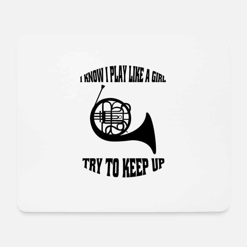 Horn Instrument Blasinstrument Musik Waldhorn - Mousepad (Querformat) - Weiß