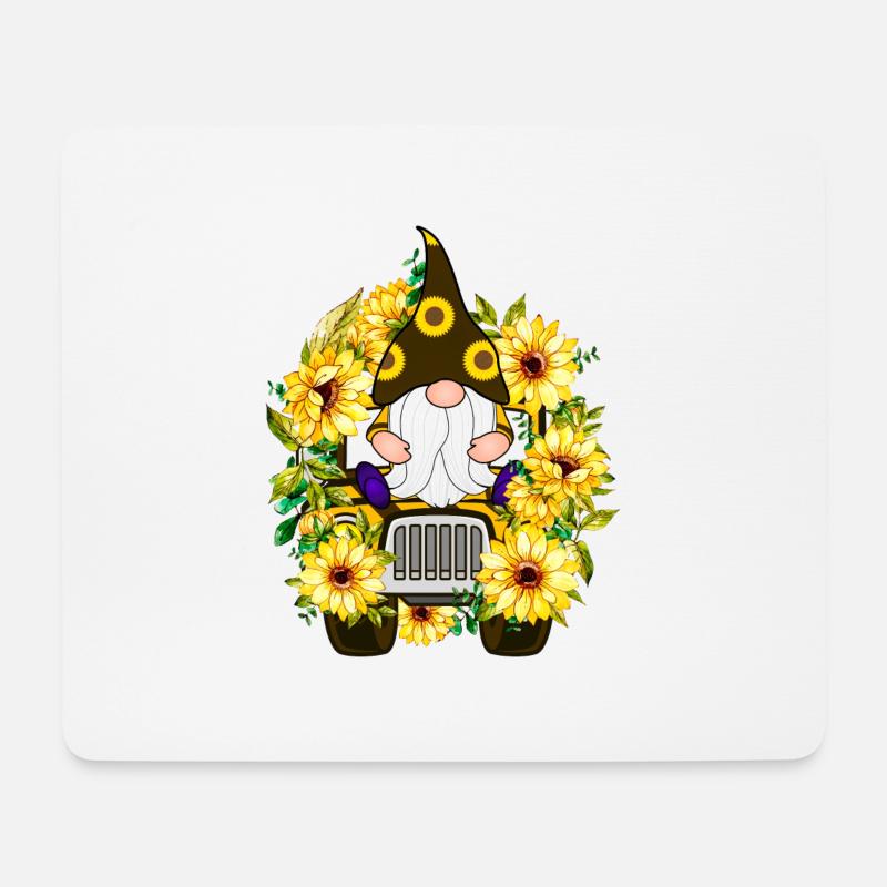 Sonnenblumen-LKW-Gnom - Mousepad (Querformat) - Weiß