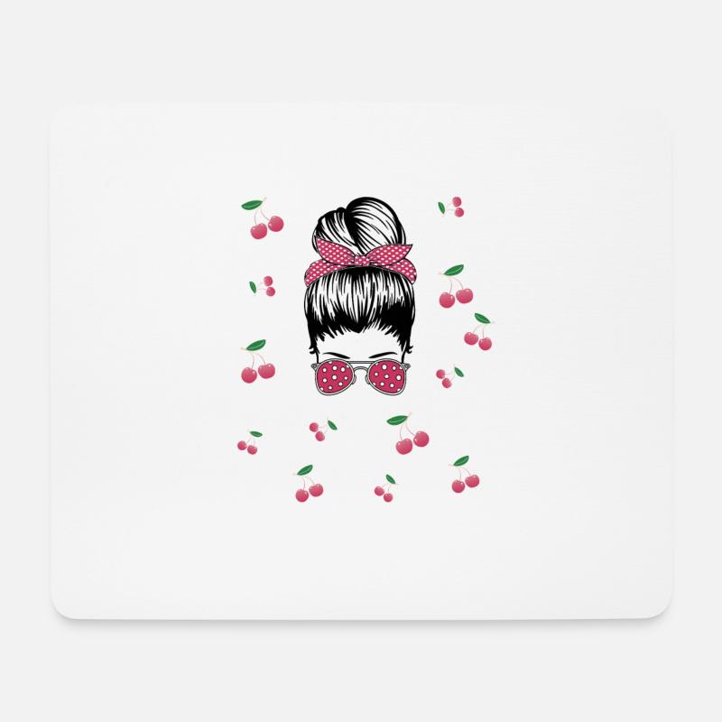 Rockabilly Girl mit Kirschen - Mousepad (Querformat) - Weiß