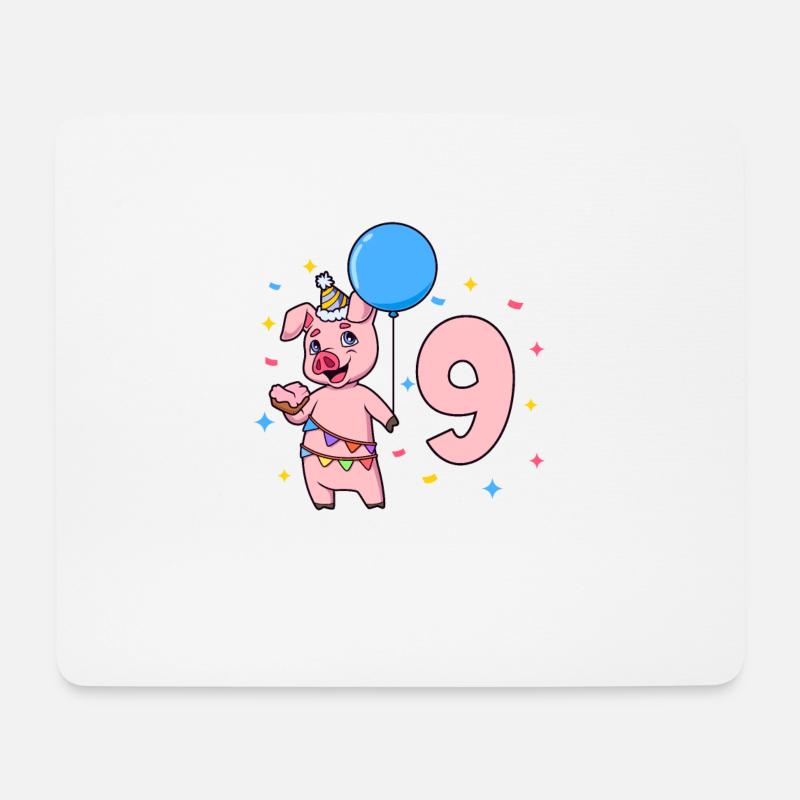 Mit Schwein - Kinder Geburtstag 9 Jahre - Mousepad (Querformat) - Weiß