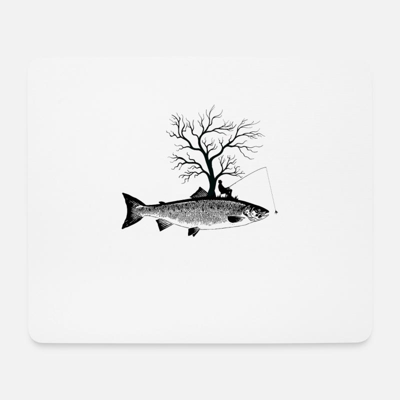Grafischer Baum - Fischlachs - Mousepad (Querformat) - Weiß