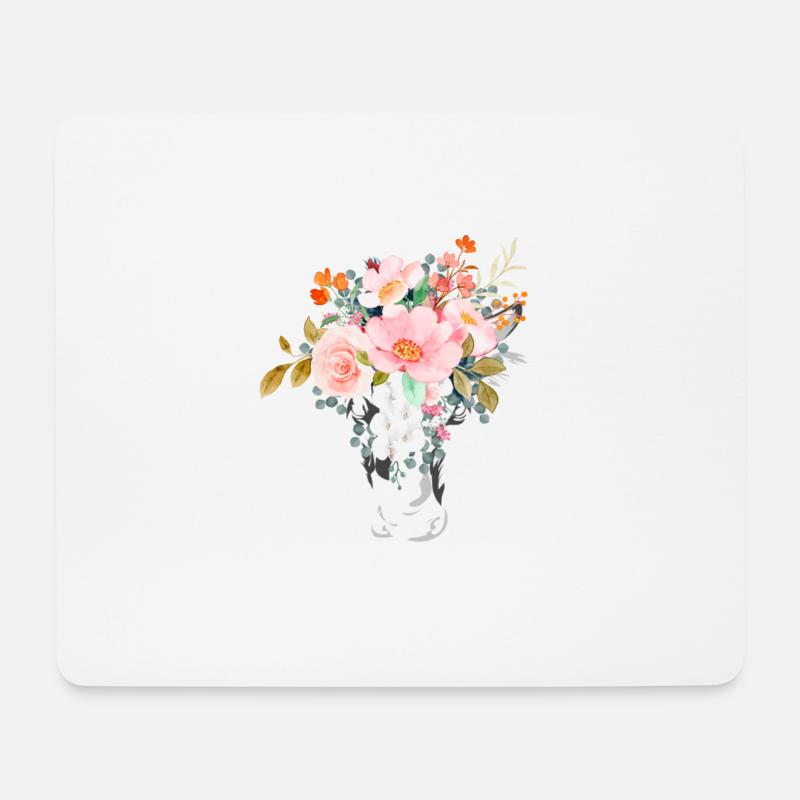 KUHKOPF MIT BLÜTEN - Mousepad (Querformat) - Weiß