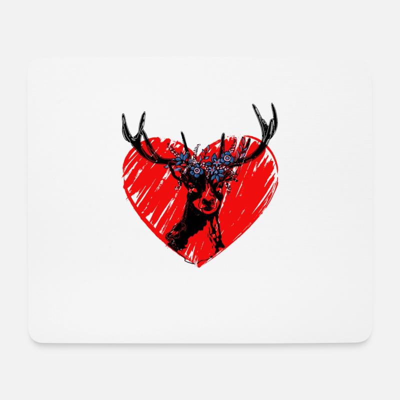 Hirsch Herz - Mousepad (Querformat) - Weiß