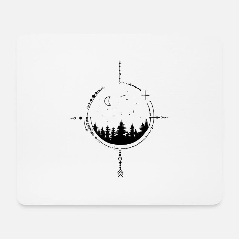 Mond und Sterne Kompass - Mousepad (Querformat) - Weiß