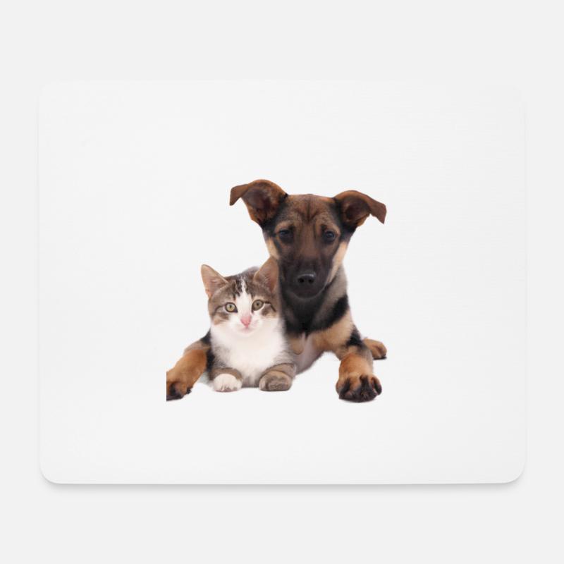 Süßes Hundebaby und Katzenbaby - Mousepad (Querformat) - Weiß