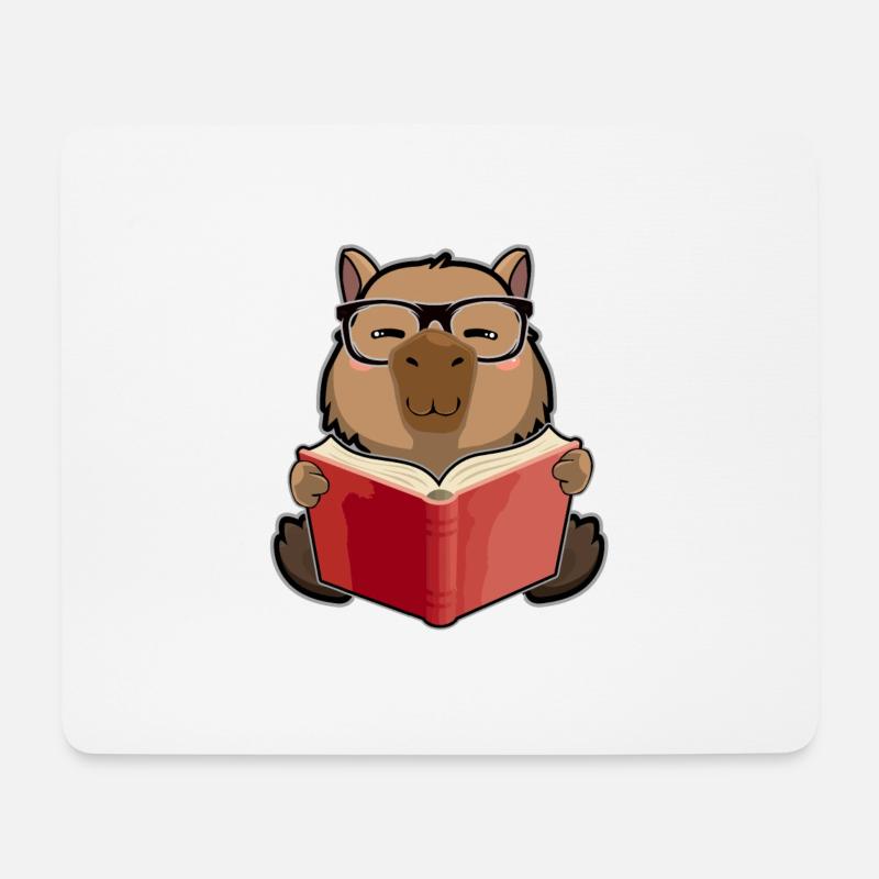 Kawaii Capybara - Capybaras And Reading Books Wortspiel - Mousepad (Querformat) - Weiß