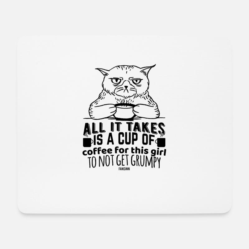 Kaffee Katze schlechte Laune - Mousepad (Querformat) - Weiß
