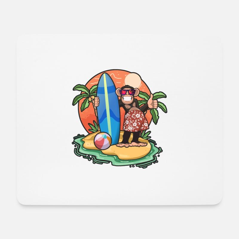 Lustige Affen Surf Liebhaber Cooles Surfbrett Surfen - Mousepad (Querformat) - Weiß