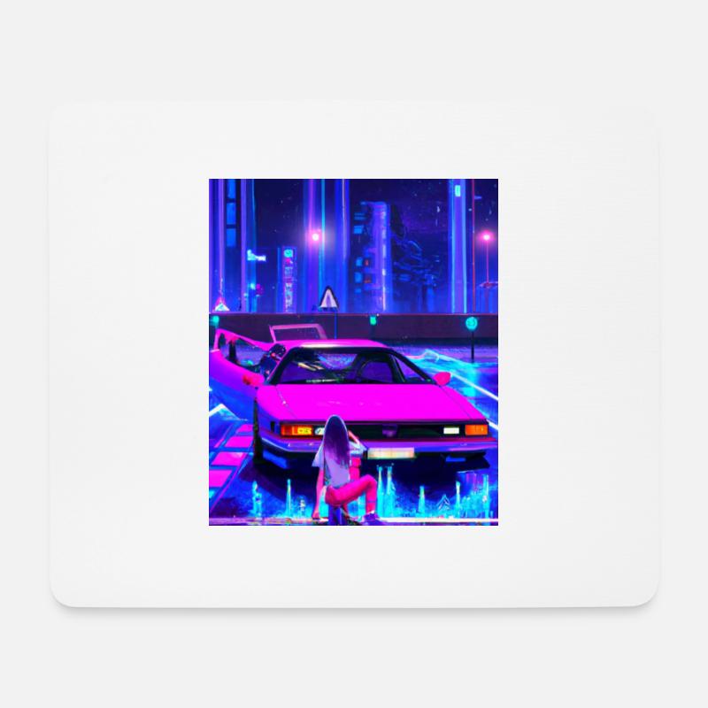 Vaporwave Aesthetic Synthwave Car Anime Girl - Mousepad (Querformat) - Weiß