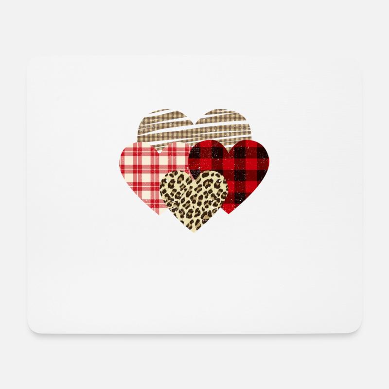 Herzen Leopard Plaid Büffel Herz Liebe Valentin - Mousepad (Querformat) - Weiß
