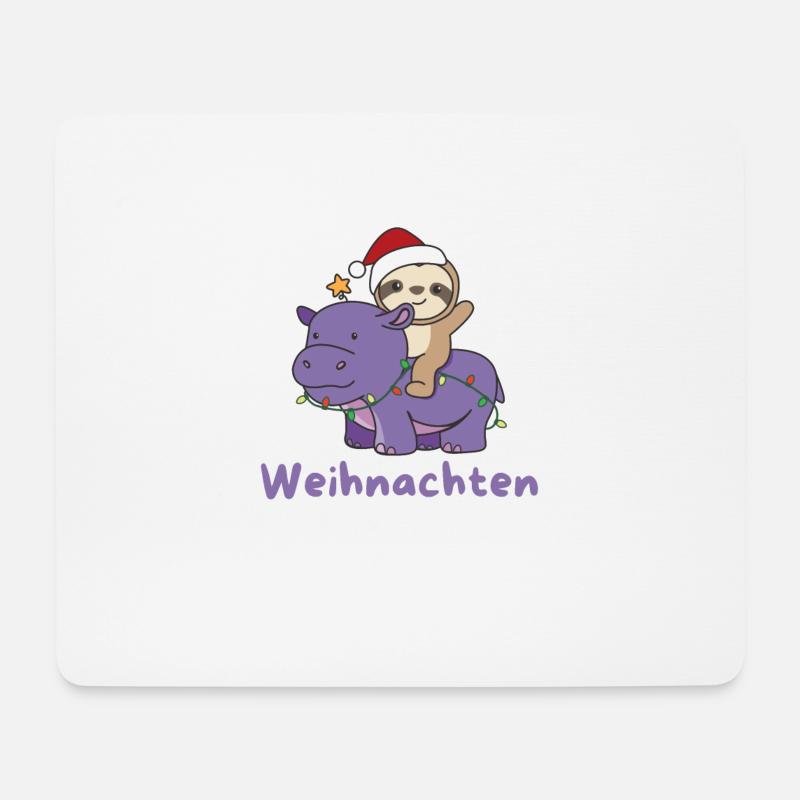 Weihnachts Hippo Faultier frohe Weihnachten Hippo - Mousepad (Querformat) - Weiß