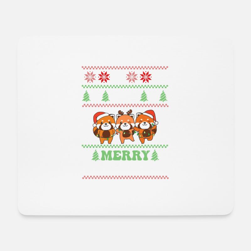 Merry Christmas retro ugly christmas Roter Panda - Mousepad (Querformat) - Weiß